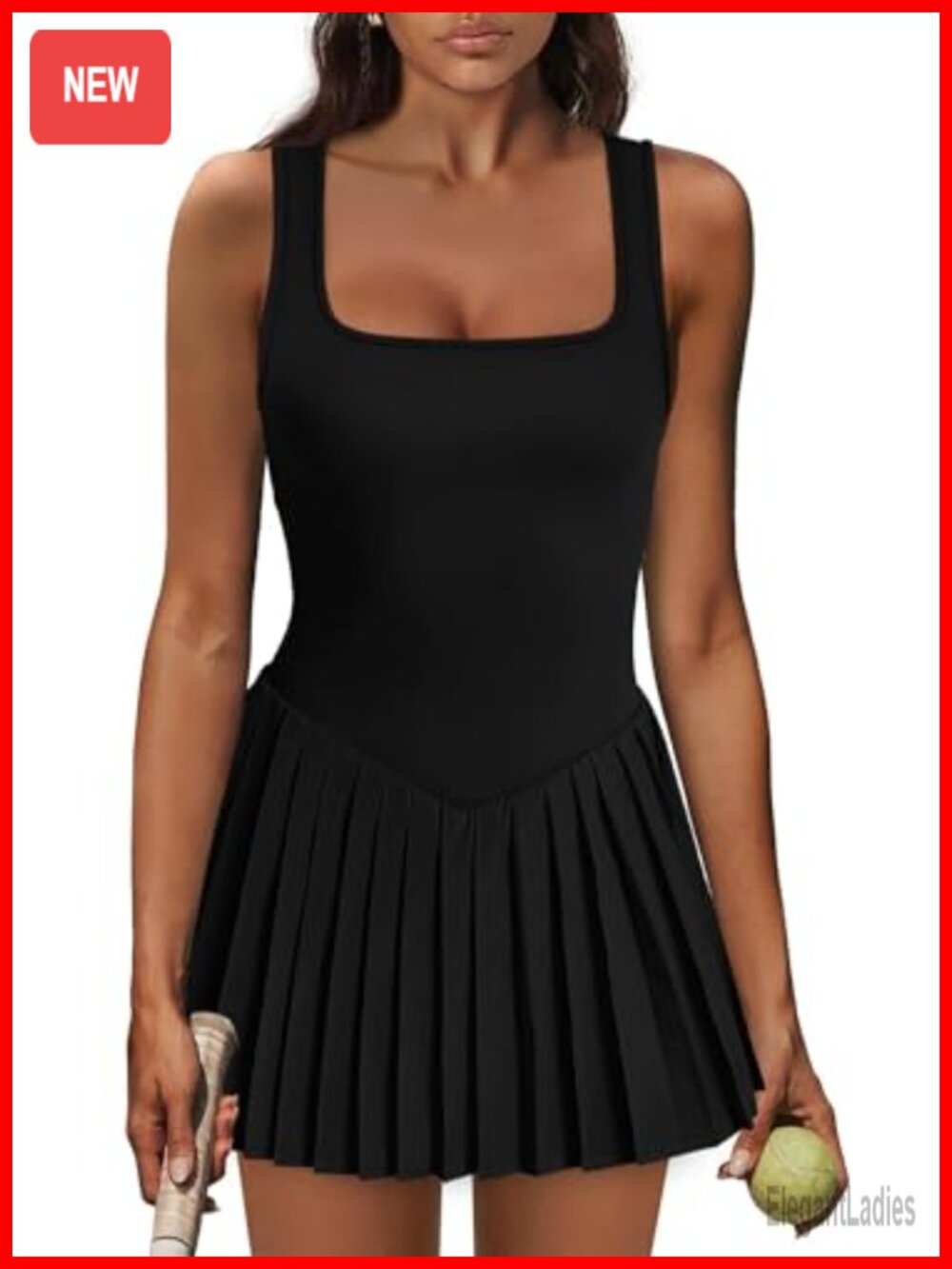 Women's Athletic Tennis Dress with Built-in Shorts and Pockets Sleeveless